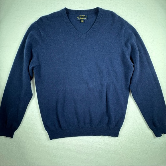 CLUBROOM 100% CASHMERE MEN 2 PLY V-NECK BLUE CASHMERE SWEATER SIZE L - Picture 1 of 5